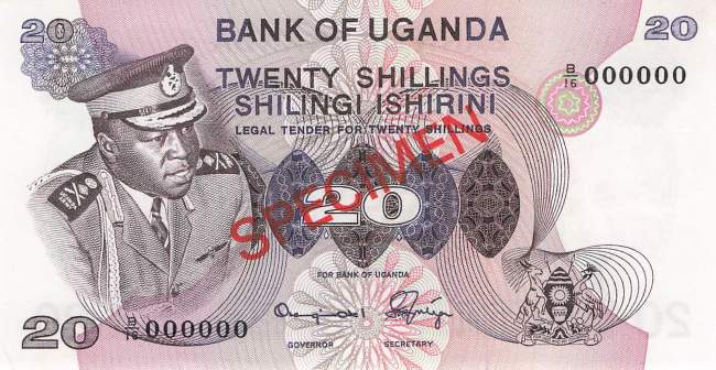 Uganda 20 Shilling 1973 p.7b Specimen